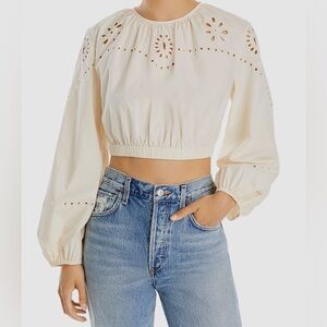 Rhode Women's Beige Adeline Cotton Eyelet Crop Blouse